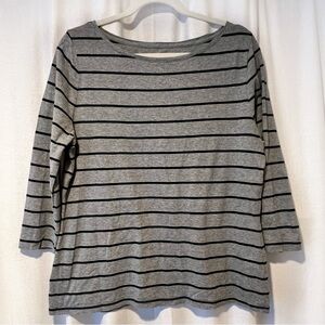 Gray with Black Strip Boatneck, 3/4 Sleeve Top